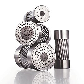 A close up of a 3M™ Aluminum Conductor Composite Reinforced high-capacity transmission conductor.